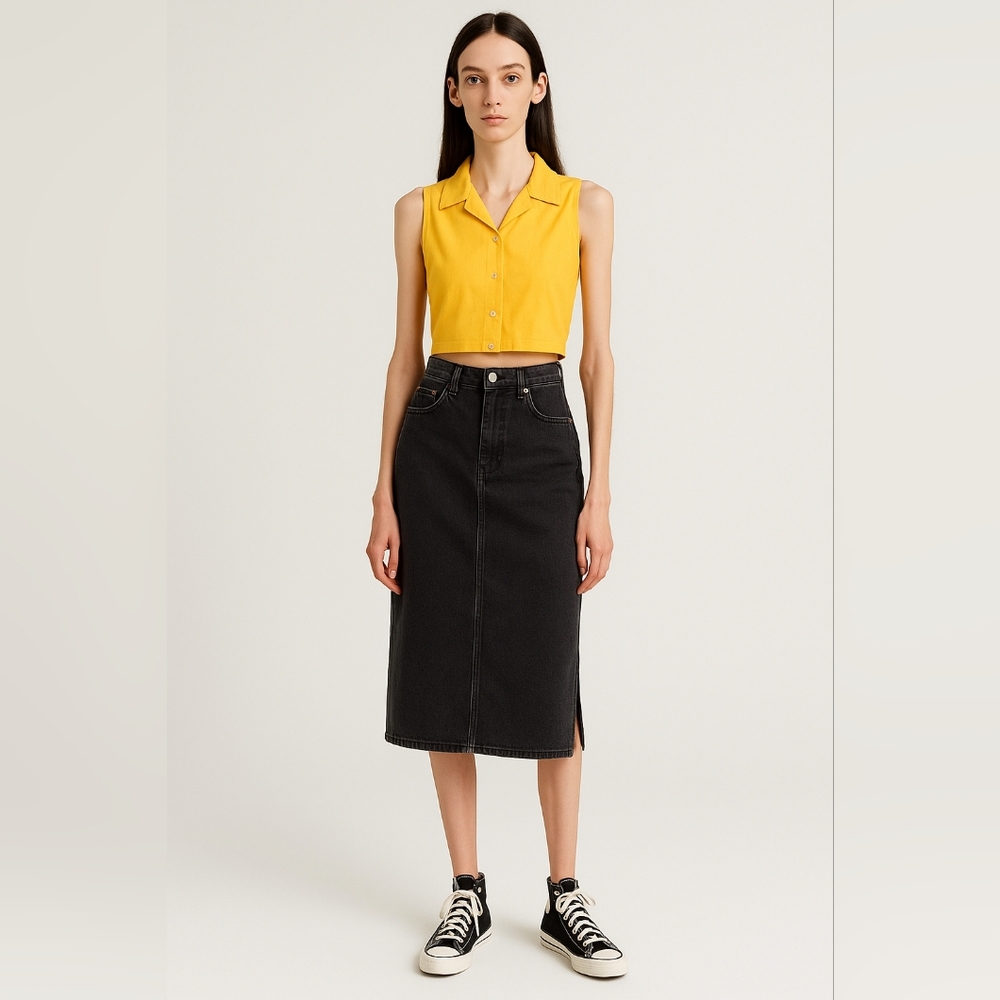 New with Tags - Size 24 - Levi's Women's Side Slit Midi Skirt - Washed Black 00 - Picture 2 of 5
